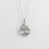 9ct White Gold Tree Of Life Pendant With Diamond Set Leaves