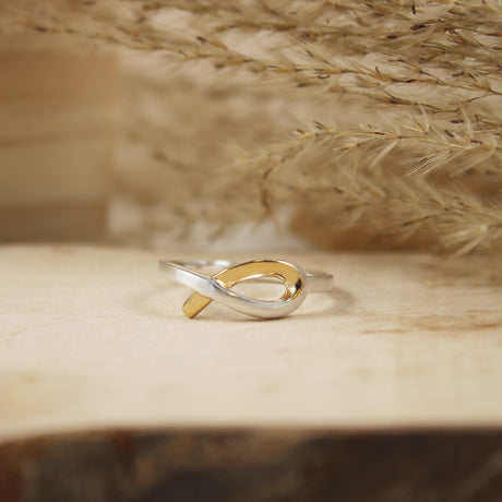 Silver Ribbon Style Ring with Yellow Gold Accent