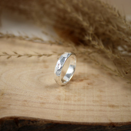 Silver Wide Hammered Effect Ring